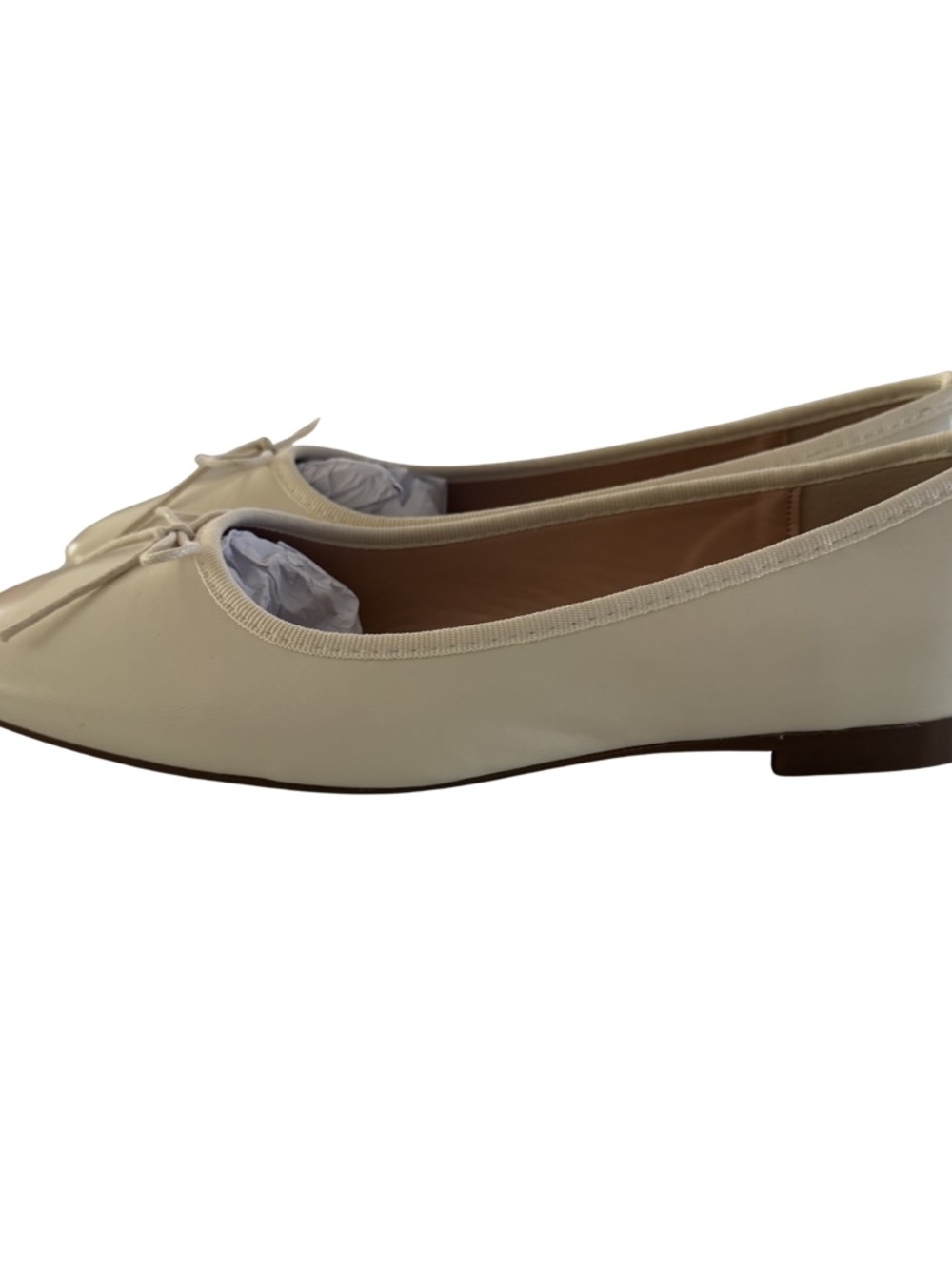 C.Paravano Ivory Leather Ballet Flats Bow Square Toe NIB EU 37.5 UK 4.5 US 7 - Picture 5 of 9